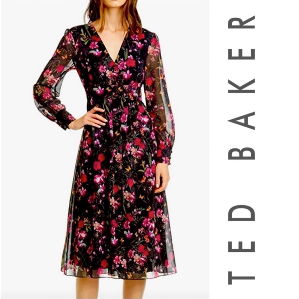 WORN ONCE TED BAKER ADRIELA FALL 2021 COLLECTION MIDI DRESS SZ 4 US OR SZ TED 1